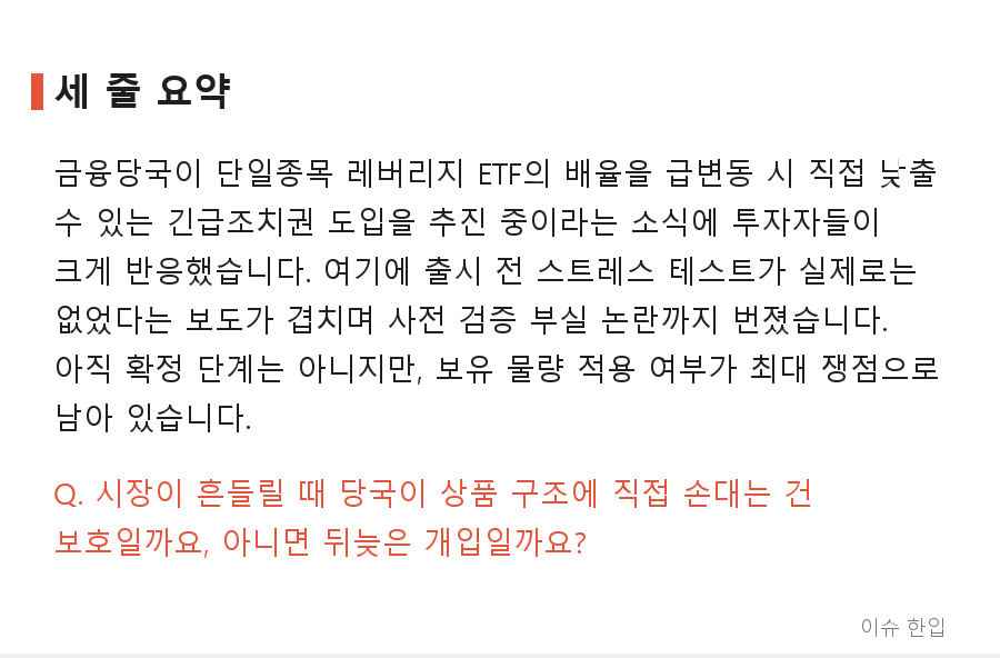 2배가 1.1배로 바뀔 수도 있다? '삼전닉스 레버리지' 긴급조치권 추진에 술렁이는 개미들 - 8/8
