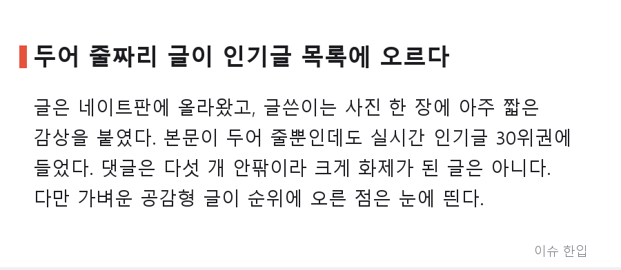 말없이 거리를 좁히는 '그 표정', 네이트판 짧은 글이 던진 친밀감 이야기 - 2/8