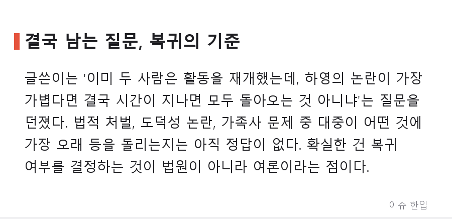본인 잘못 아닌 논란도 복귀 못 한다? 커뮤니티 달군 '세 배우 논란' 비교 논쟁 - 7/8