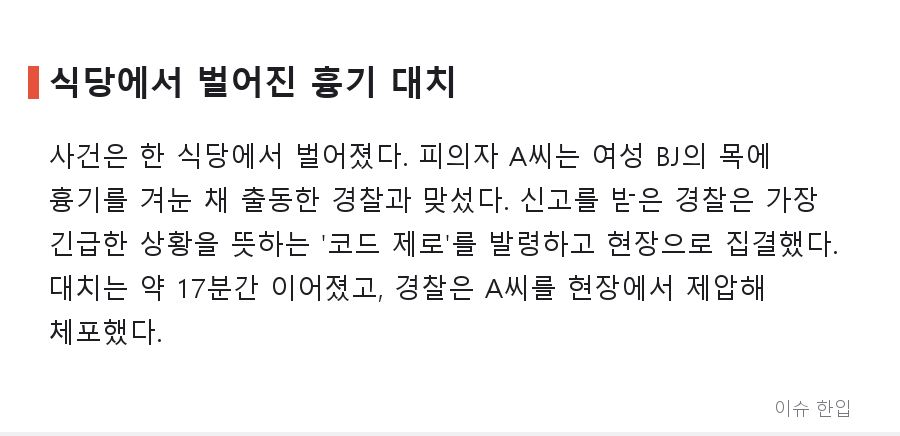 전 채팅 매니저가 식당에서 인질극… 여성 BJ 겨눈 흉기와 17분의 대치 - 2/8